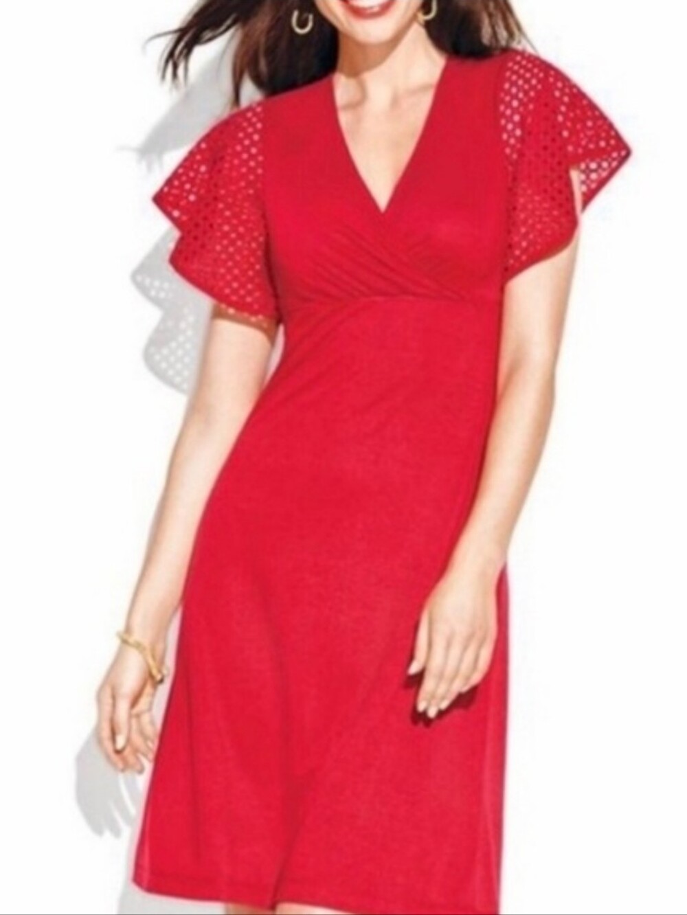 Avon Cotton Blend Red Flutter Sleeves Summer Dress